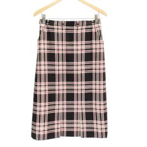 VTG Celine Plaid Wool Skirt 42 4 6 Black Red White OG Handwritten Tag Academia
